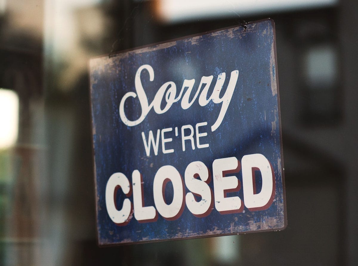 Closed store sign due to COVID-19 pandemic