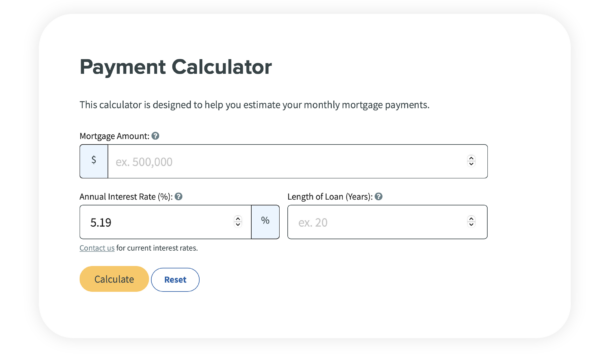 A screenshot of a mortgage calculator on the Mortgage Okanagan website.